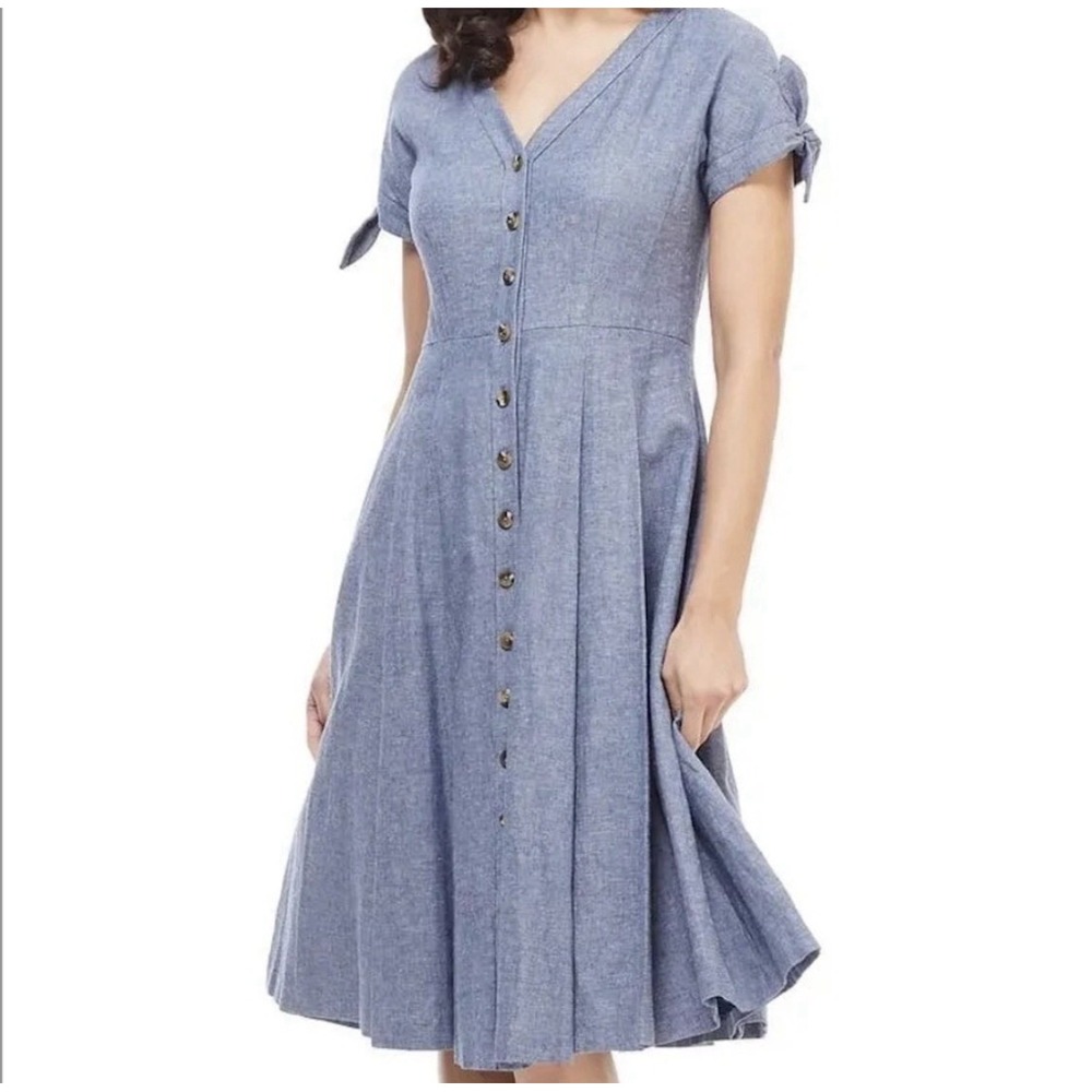 Gal Meets Glam Linen Blend Button Front Midi Dress Lined Plus Sz 20 Pockets